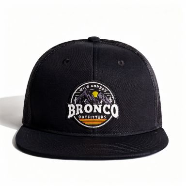 Snapback Flat Bill Trucker Hat | Black | WILD HORSES Desert Logo